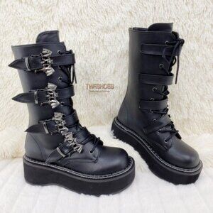 Goth Platform Combat Boots Bat Buckle Straps Emily 322